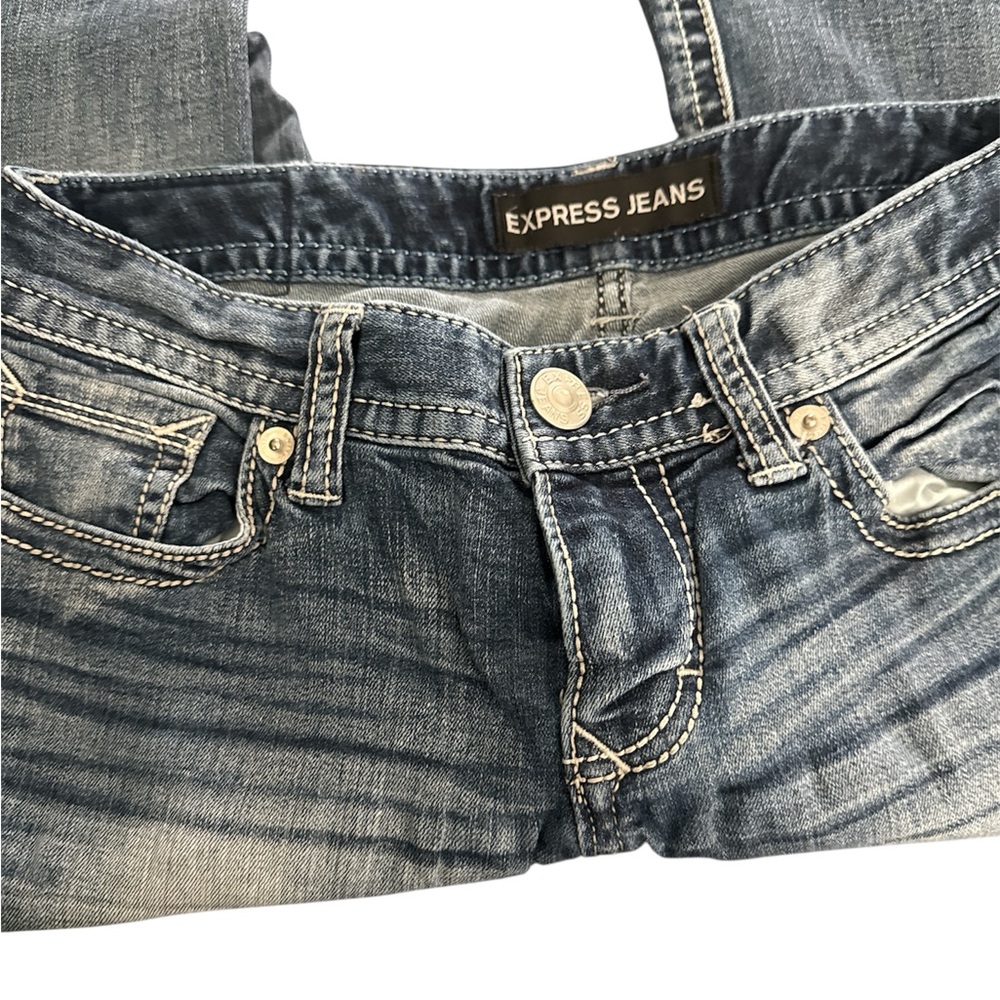 Express Blue Jeans with Distressed Finish and Whiskering